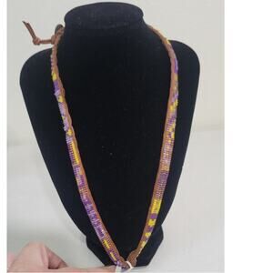 Serafina Anthropologie Necklace Purple/Yellow/Brown Beaded Necklace/Choker NWT